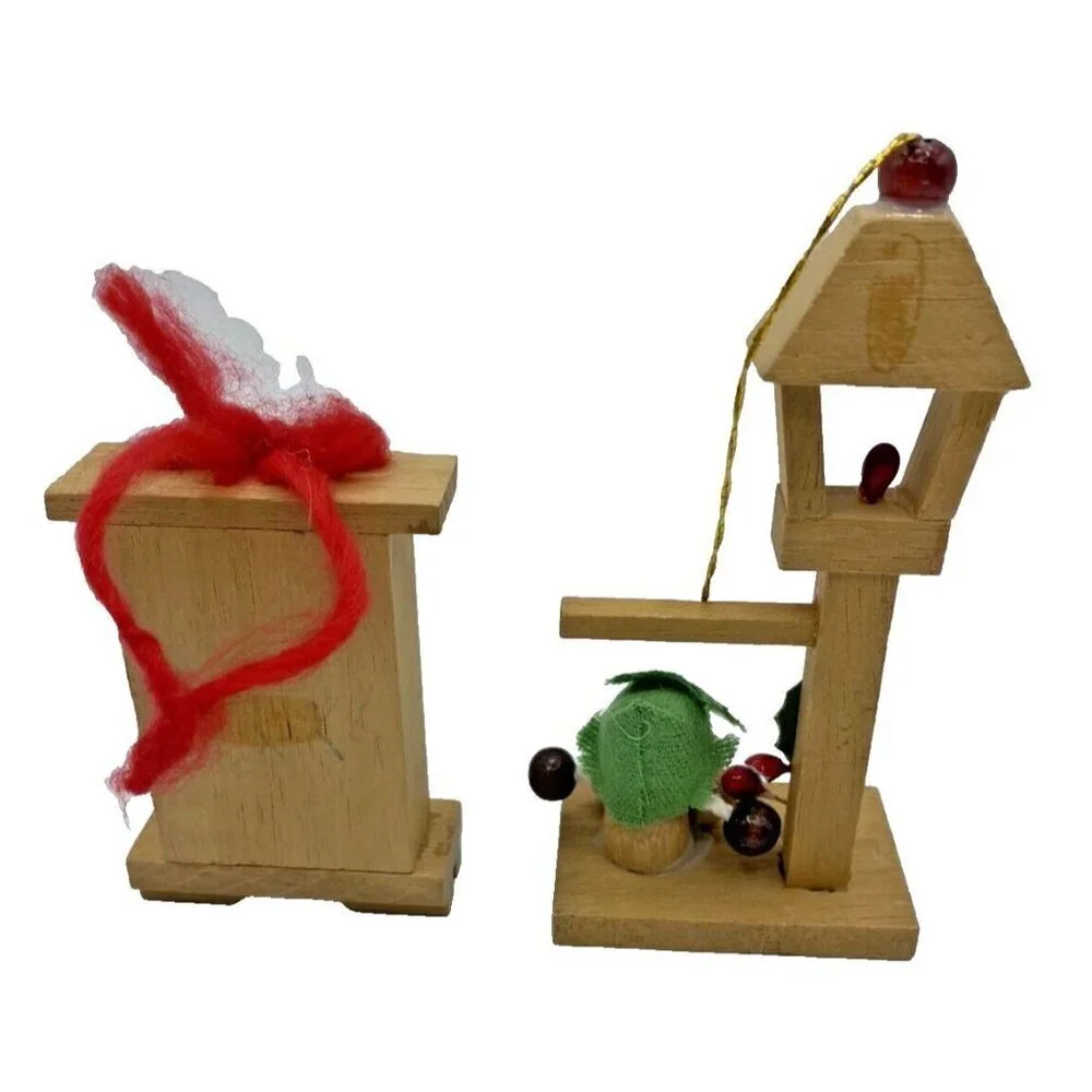 2 Vintage Dollhouse Furniture Lamppost & Hutch Wood Christmas Tree Ornaments